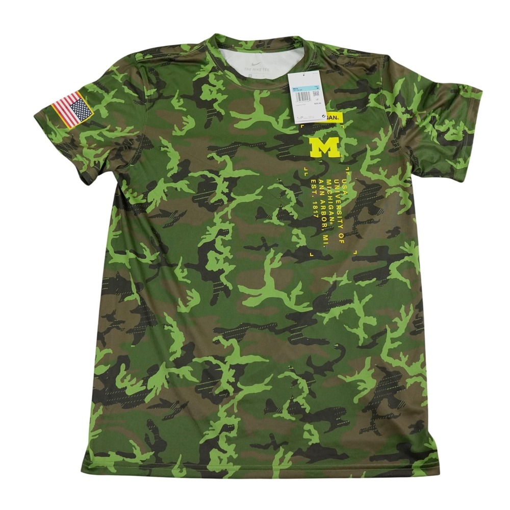 Jordan Michigan Wolverines Nike Shirt Men Medium Green Camo Dri-FIT Football